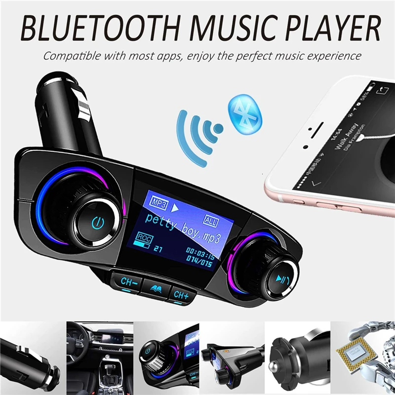 Автомобильный аудио MP3 плеер комплект громкой связи беспроводной Bluetooth FM передатчик ЖК Aux модулятор умный заряд двойной USB Автомобильное зарядное устройство Gagets