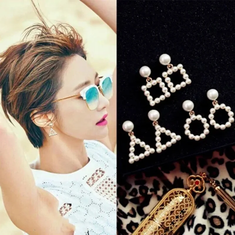 Корейский стиль геометрический жемчуг женские серьги чистая красная квадратная