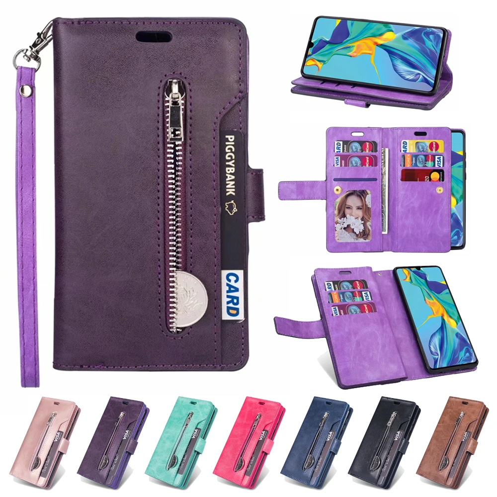 

For Huawei P30 Pro P30 Lite P20 Pro Lite Mate 20 Pro Shockproof Magnetic Case Zipper Flip Leather Wallet Slots Card Stand Cover