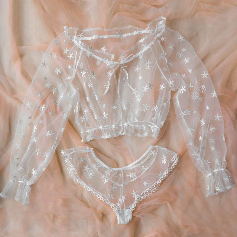 Белый Эротическое нижнее белье комплект женское нижнее белье Babydoll прозрачный сетчатый короткий топ с длинными рукавами и шорты женские наборы сексуальная ночная рубашка ночное белье - Цвет: Белый