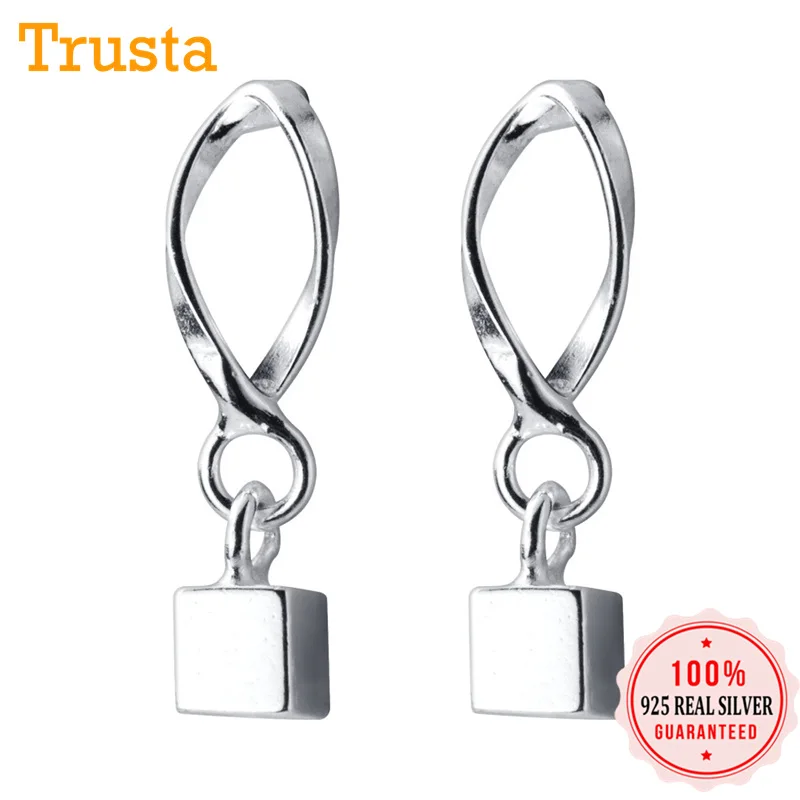 Trusta 925 пробы серебряные серьги-гвоздики для женщин модные ювелирные изделия крошечные полые волны квадратные s подарок для девочек Дети Леди DA29