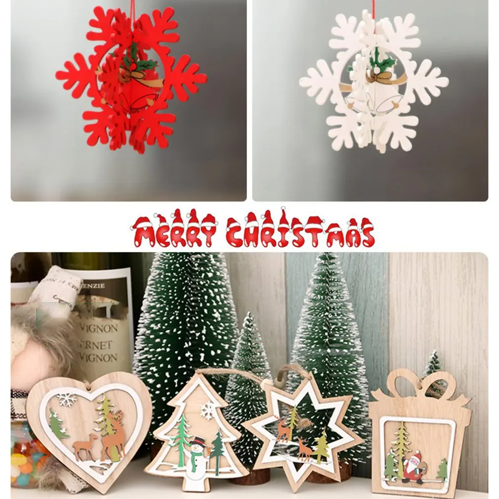 

1PC 2D 3D Christmas Ornament Wooden Hanging Pendants Star Xmas Tree Bell Christmas Decorations For Home Party New Year Navidad