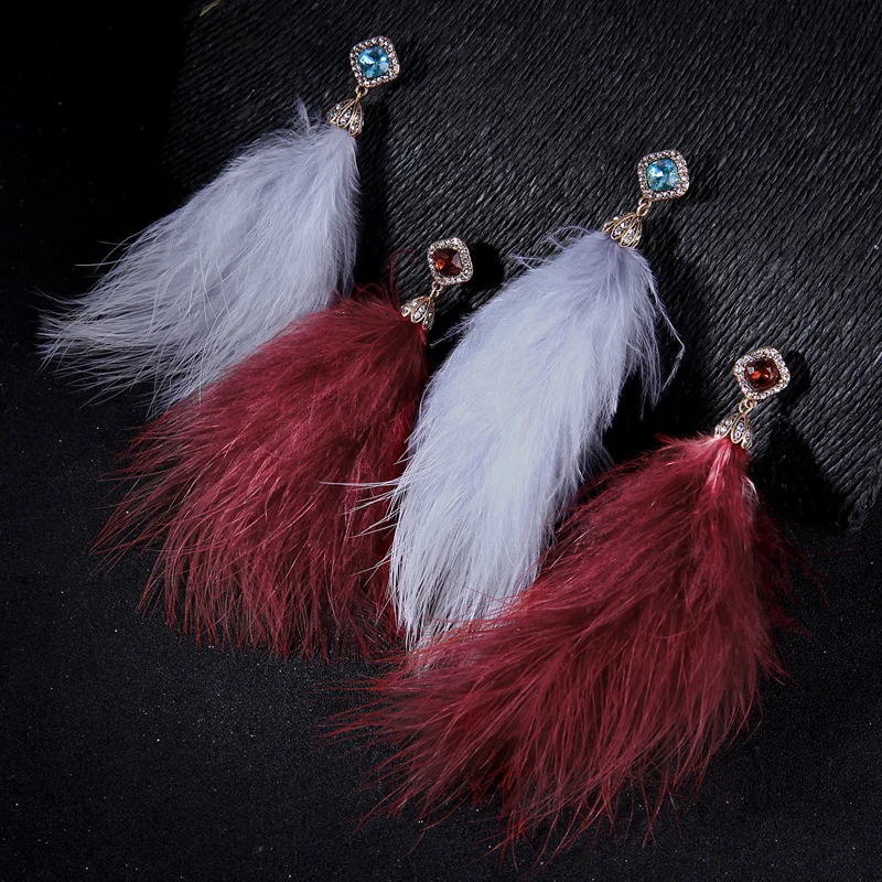 Серьги кисточки с перьями для женщин пушистый больших птичьих перьев розового