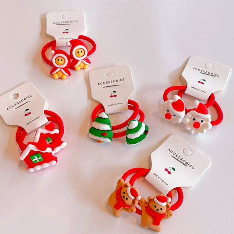 

2Pcs Christmas Hair Rope Elk Elastic Hair Bands Children Rubber Bands Hair Rope Girl Scrunchies Ponytail Holder Hair Accessories