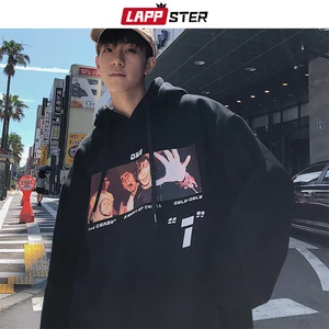 Мужская толстовка с капюшоном LAPPSTER, повседневная черная толстовка с капюшоном, в стиле Харадзюку, для улицы, 2020