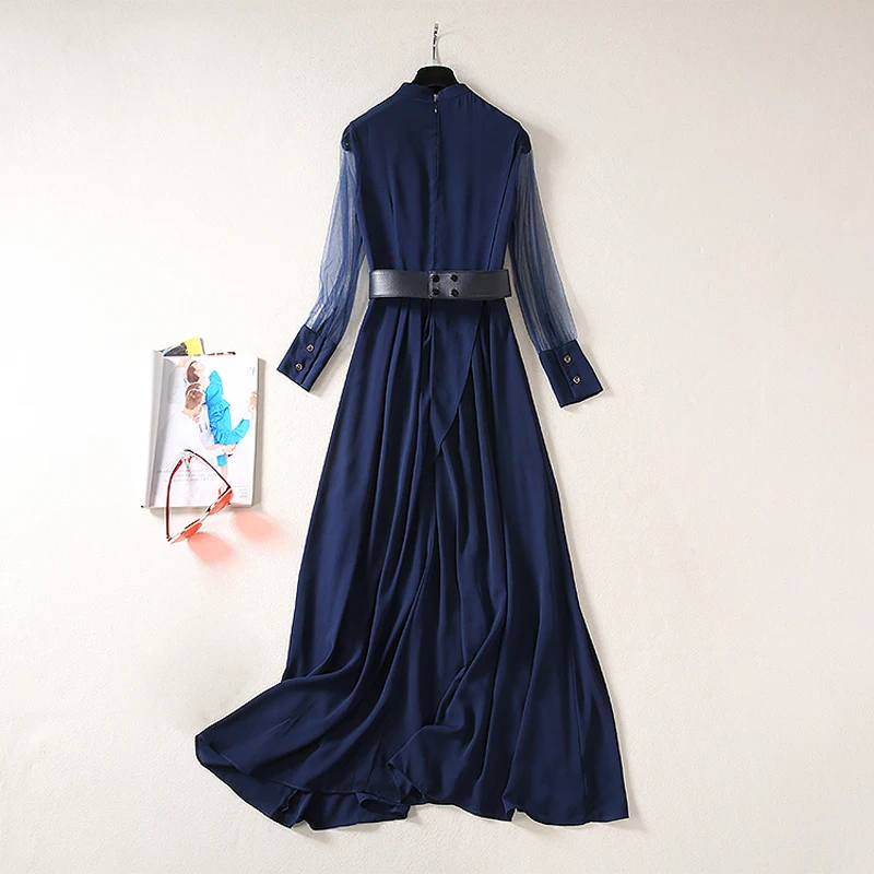 Женское длинное платье в стиле пэчворк подиумное газовое с длинным рукавом 2020 |