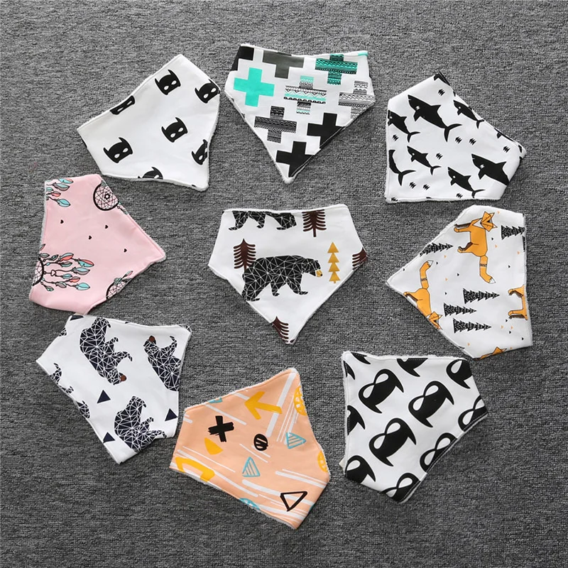 Baby Cotton Bibs Bandana With Hats Caps Infant Boys Girls Beanie Print Toddler Hat Cap Bib 2 Pieces Accessories | Детская одежда и