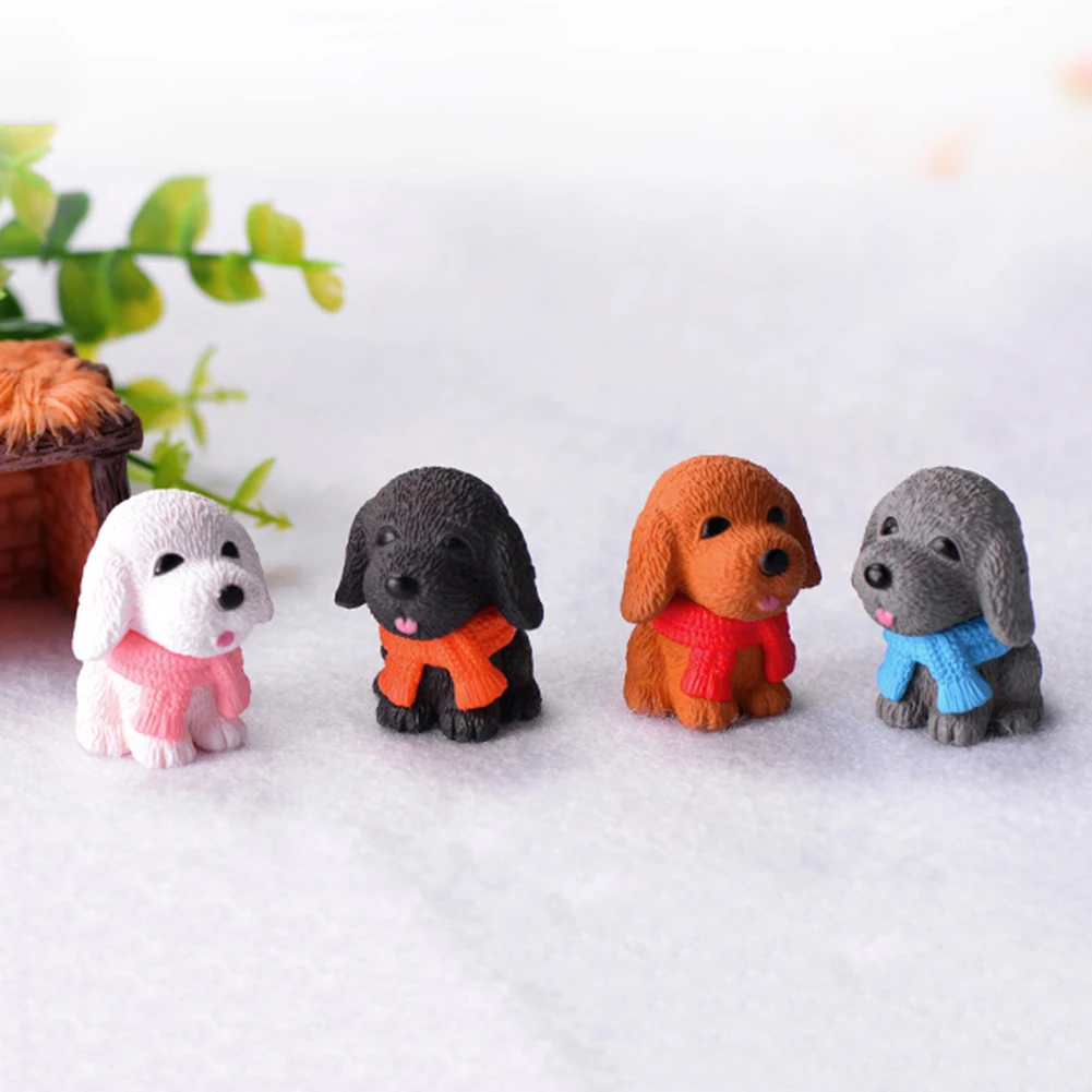 1/4Pcs Cute Scarf Dog Cartoon Puppy Miniature DIY Accessories Doll Model Landscape Furnishing Garden Home Decor | Дом и сад