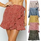 Женская летняя юбка с высокой талией, повседневная короткая пляжная юбка с цветочным принтом и оборками, на молнии, 2020 @ 47