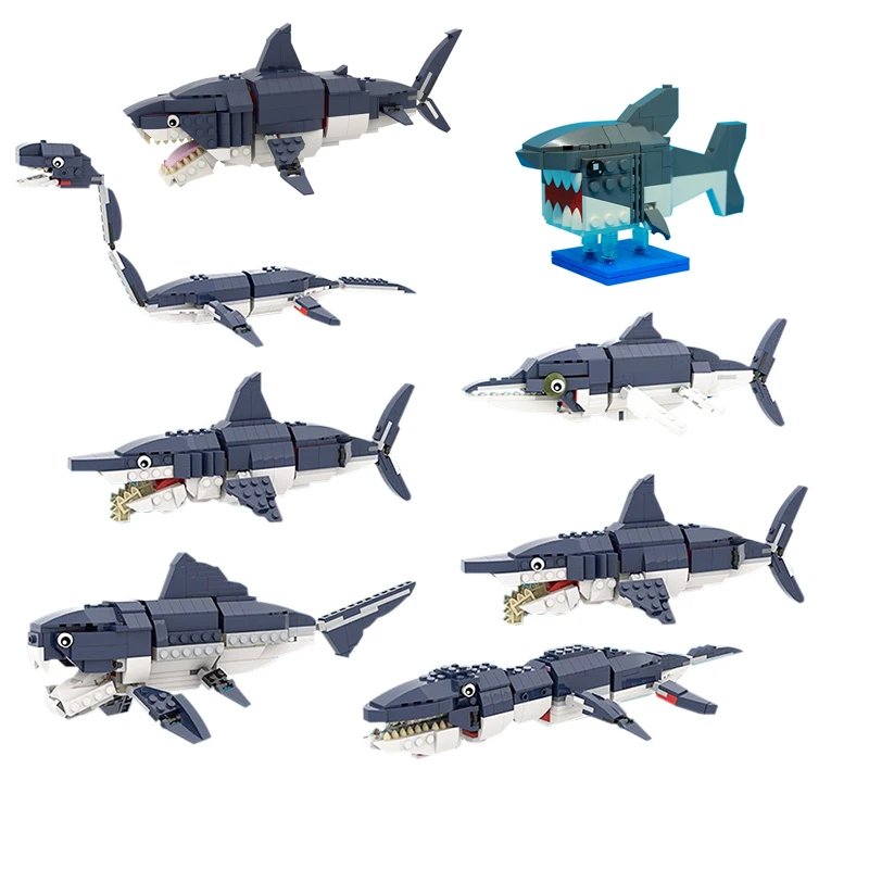 MOC Prehistoric Sea Creatures Mini Shark Set Building Blocks Kit 31088 Ocean Animal Model Bricks DIY Idea Toys For Children Gift