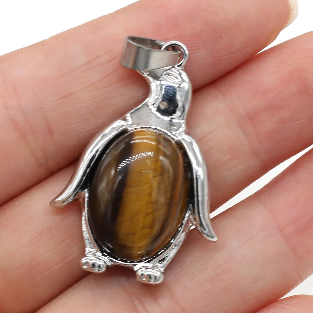 

Natural Stone Penguin Amethysts Green Aventurine /Tiger Eye Pendants for Necklace Earring Jewelry Making Women Gift Size 24x34mm