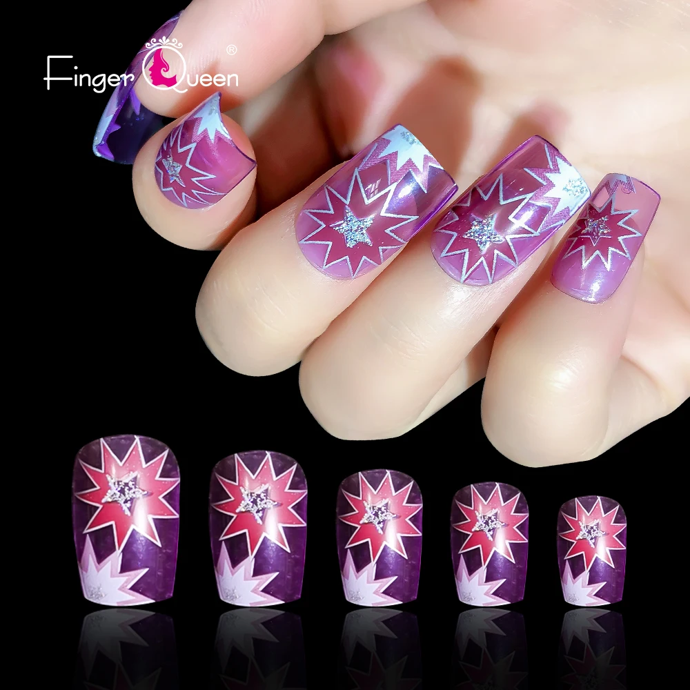 

24pcs Box Fake Nails Star Stick-On Manicure Design 2021reusable False Nails Tips Accessories Set Full Crown Press On Nails Short