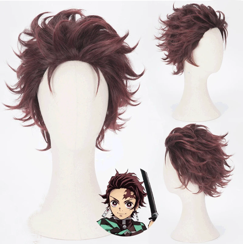 Demon Slayer: Kimetsu no Yaiba Kamado Tanjirou короткие каштановые коричневые 28 см термостойкие волосы косплей костюм парик+ парик шапка - Цвет: as the picture