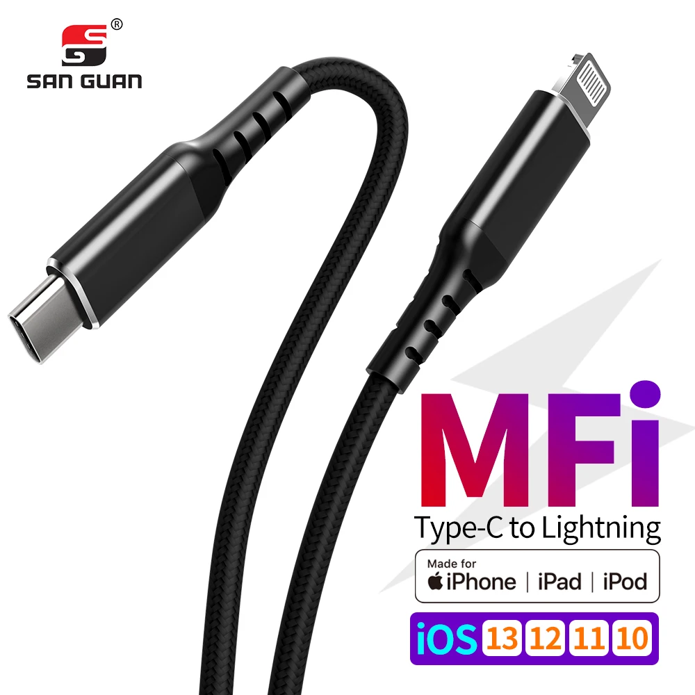 

SAN GUAN MFI Certified PD 18W USB C to Lightning C94 Fast Charger Cable for iPhone 11/12 Pro,iPad iPod USB Type C Charg Cable
