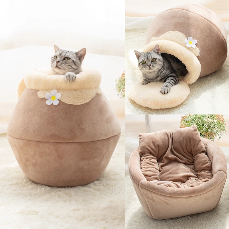Honey Pot Dog Bed Pet Tent Thickened Warm Cat Nest Kennel Foldable Closed Sofa Puppy House домик для кошки | Дом и сад