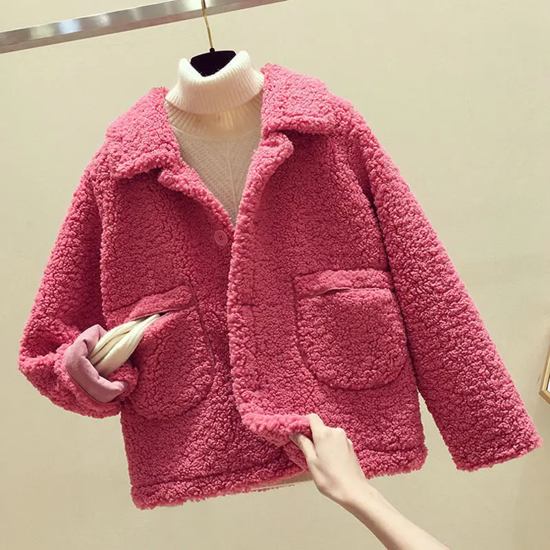 

Fashion Lamb Wool Autumn Winter Coat Women Jacket Fleece Shaggy Warm Cropped SweatShirts Girls Overcoat Single Breasted Outwear