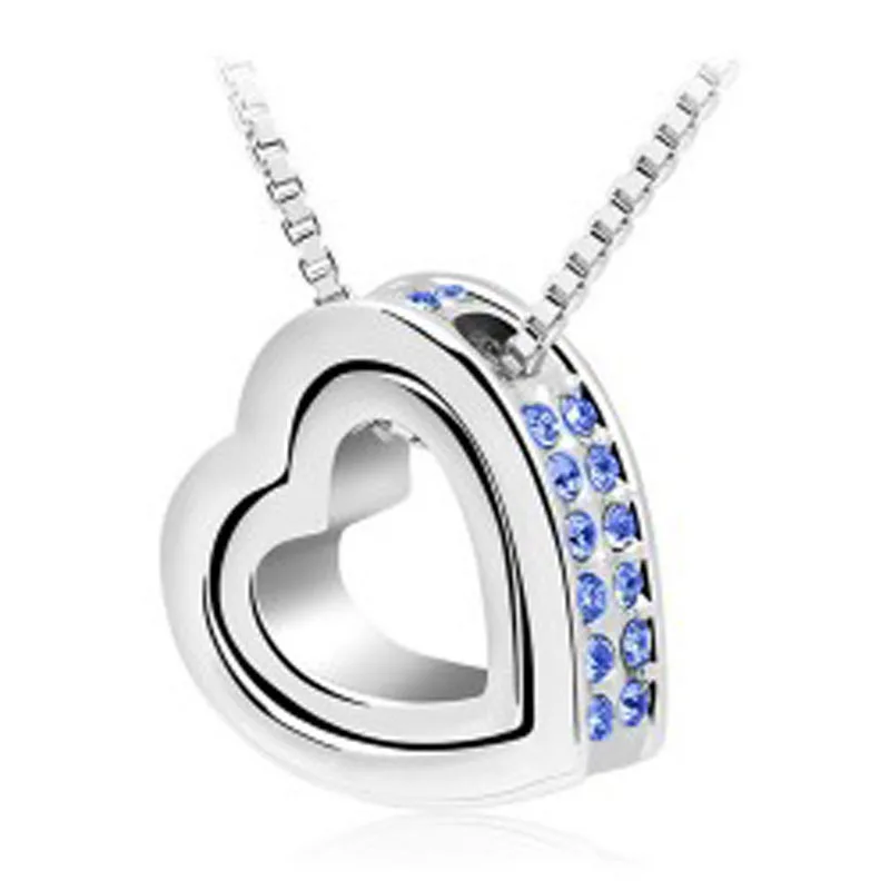 Двойное сердце кулон свитер цепь ожерелье кристалл талисманы Женская мода
