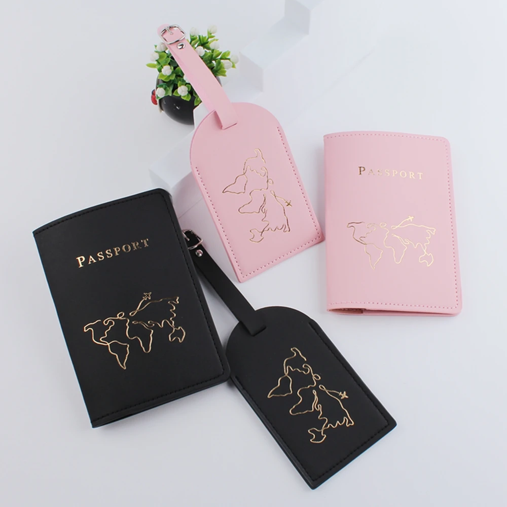 

Passport Cover Luggage Tag Simple Map Couple Passport Cover Case set Letter Travel Holder Lovers 4PCS/Set CH53LT57C