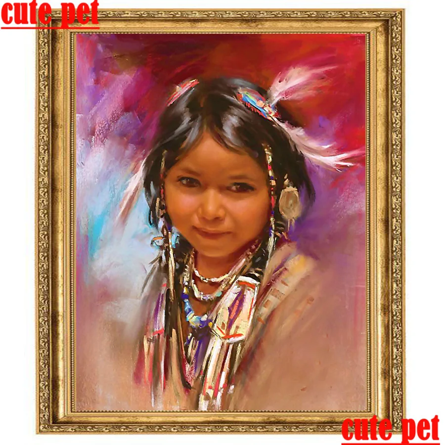 

DIY Indian girl Mosaic 5D Tribal 100% Resin Diamond Painting Embroidery Cross Stitch gift Home Decor wallpaper No Frame