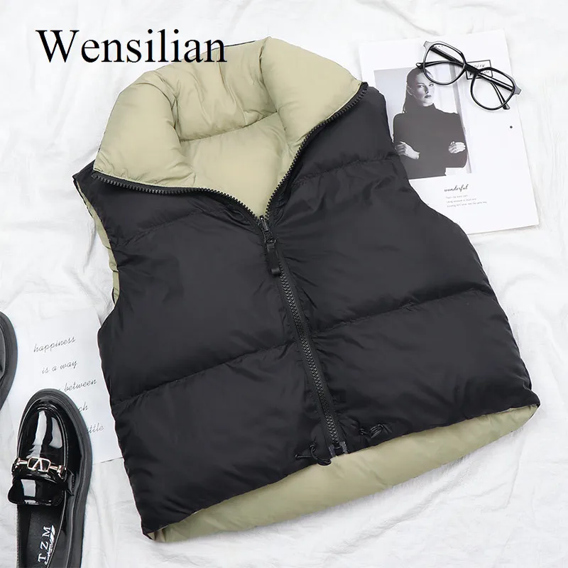 

Cropped Vest Coat Sleeveless Jacket Women Bodywarmer Parkas Waistcoat High Collar Female Winter Windbreaker Outerwear Chic Top