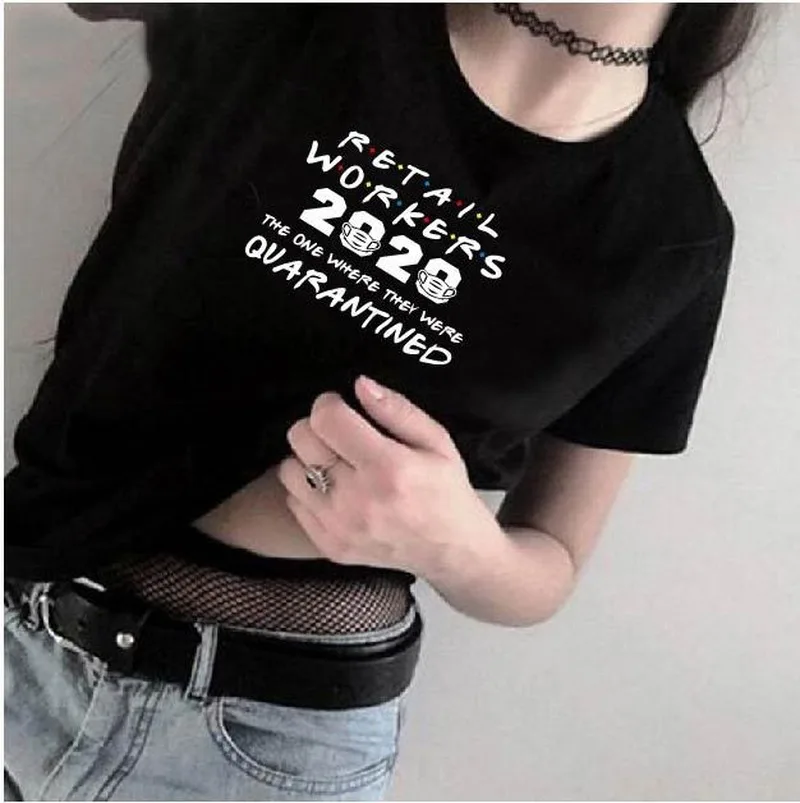 Розничных работников 2020 с буквенным принтом Футболка для женщин коротким