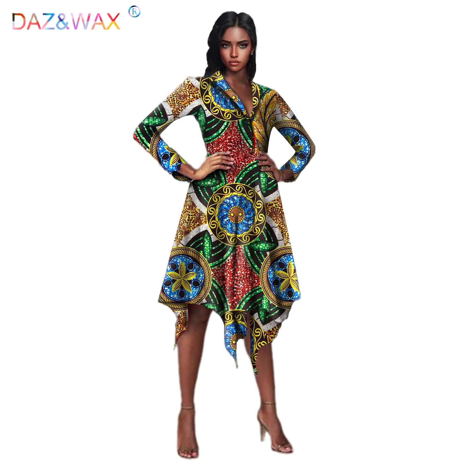 African Fashion Boycon dress for Women long sleeve Notched clothes Irregular hem Femme Robe Ball Gown Plus Size VestidosV2125017