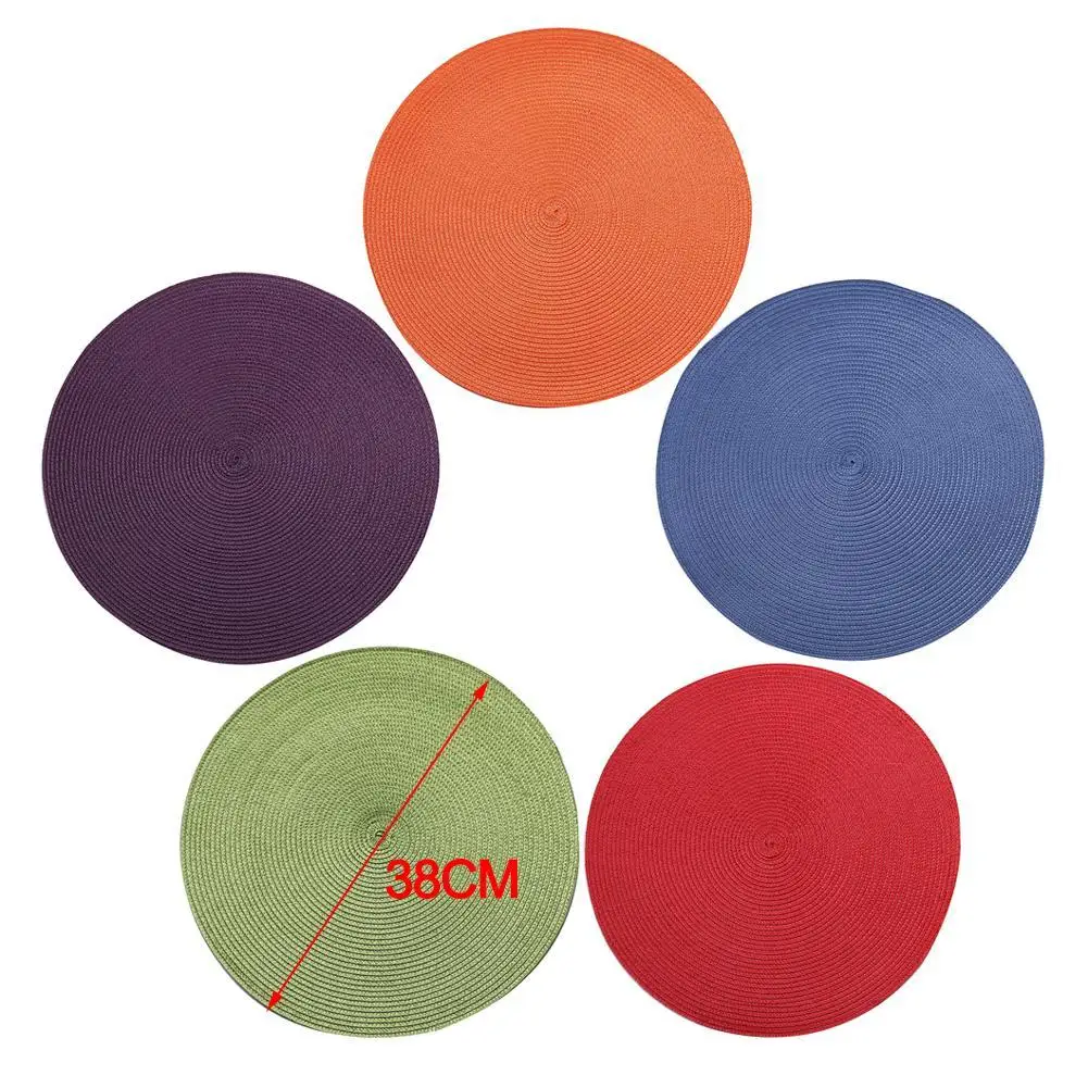 

38cm Table Mat Round Placemats PP Plastic Woven Dining Pad Kitchen Coasters Holder Cup Table Accessories Heat Insulation Po Q2D6