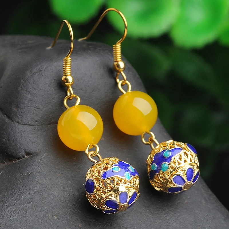 Natural chicken oil jaundice myelin earring 925 silver gold-plated jade-encrusted jade-studded women's earrings send certificate |
