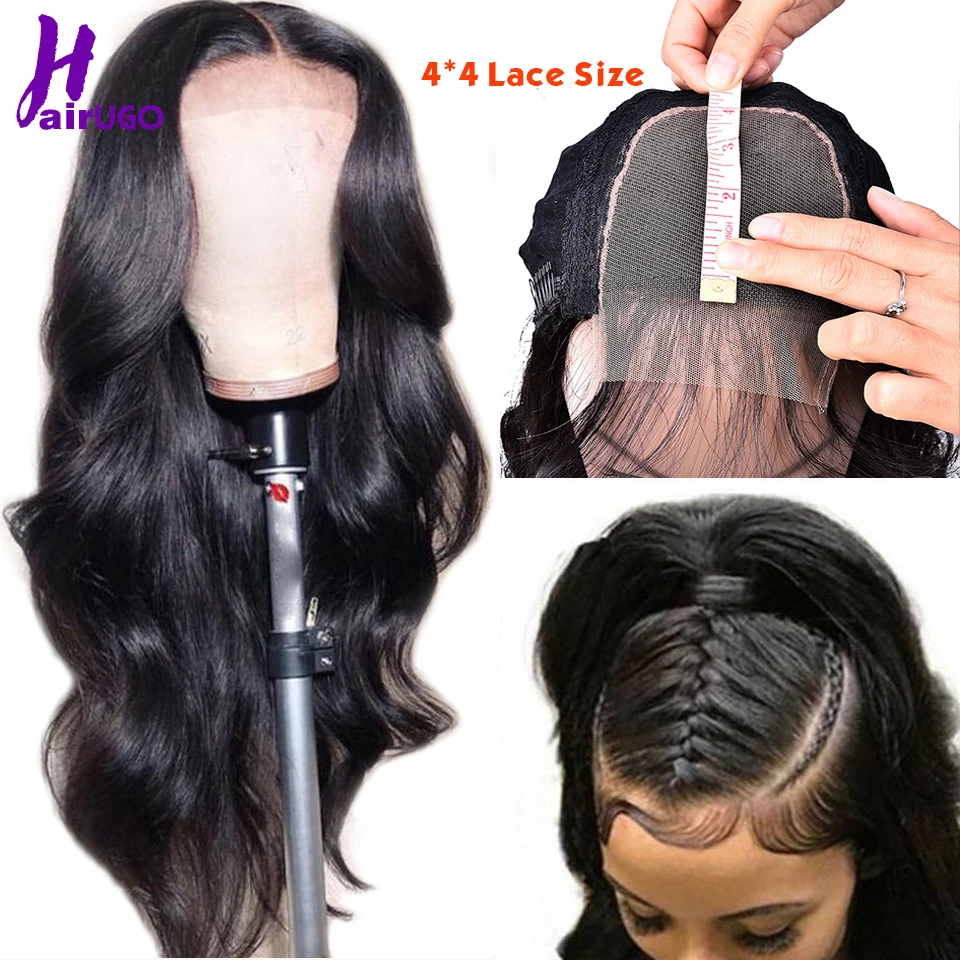 Парик HairUgo из Малайзии с волнистыми волосами парик на сетке 4*4 парики 100%