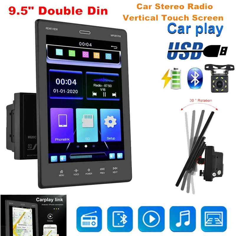 

2Din MP5-плеер с сенсорным экраном, автомобильное стерео FM-радио для Apple/Android CarPlay Bluetooth Mirror Link Navi + 8 светодиодных камер