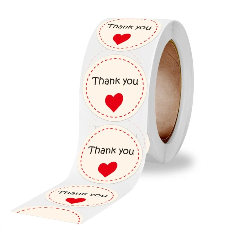 

500pcs Heart Thank You Stickers Round Seal Labels Handmade Sticker for Candy Gift Box Packing Bag Wedding Thanks Stickers