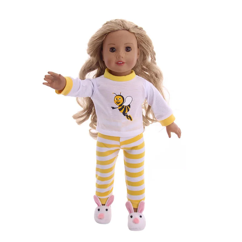 

Cute Bee T-shirt Outfit Clothes for 18" 43cm American Girl BJD Reborn Baby Doll Accessories Pajamas Tops Trousers Dress Suit
