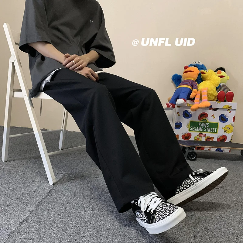 

Wide-leg Pants Men's Fashion Khaki Gray Black White Casual Pants Men Trousers Korean Loose Straight Suit Pants Mens Dress Pants