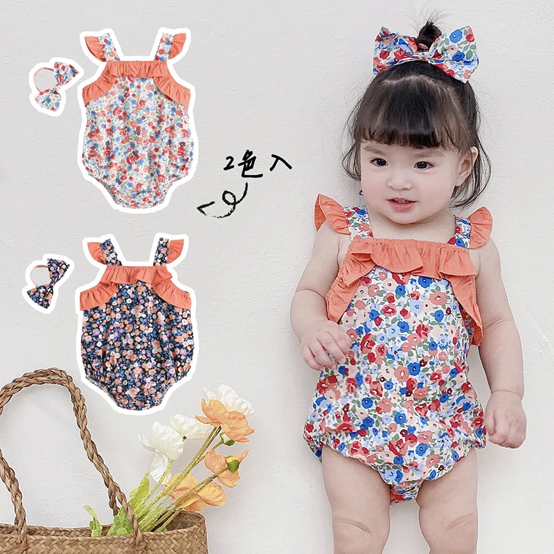 

Melario Baby Girls Romper and Headband Summer Flower Print Sleeveless Infant Rompers Newborn Clothes Baby Girl Jumpsuits