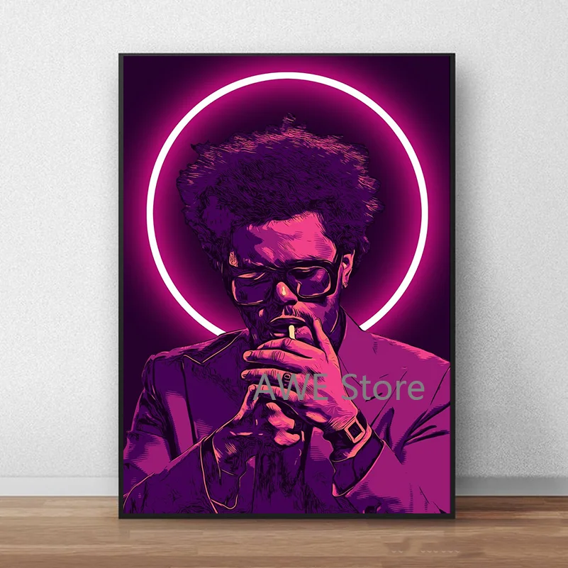 The Weeknd Музыкальный рэпер Холстная живопись Неоновый свет Плакат Картина Современный декор спальни и гостиной Без светодиодов.