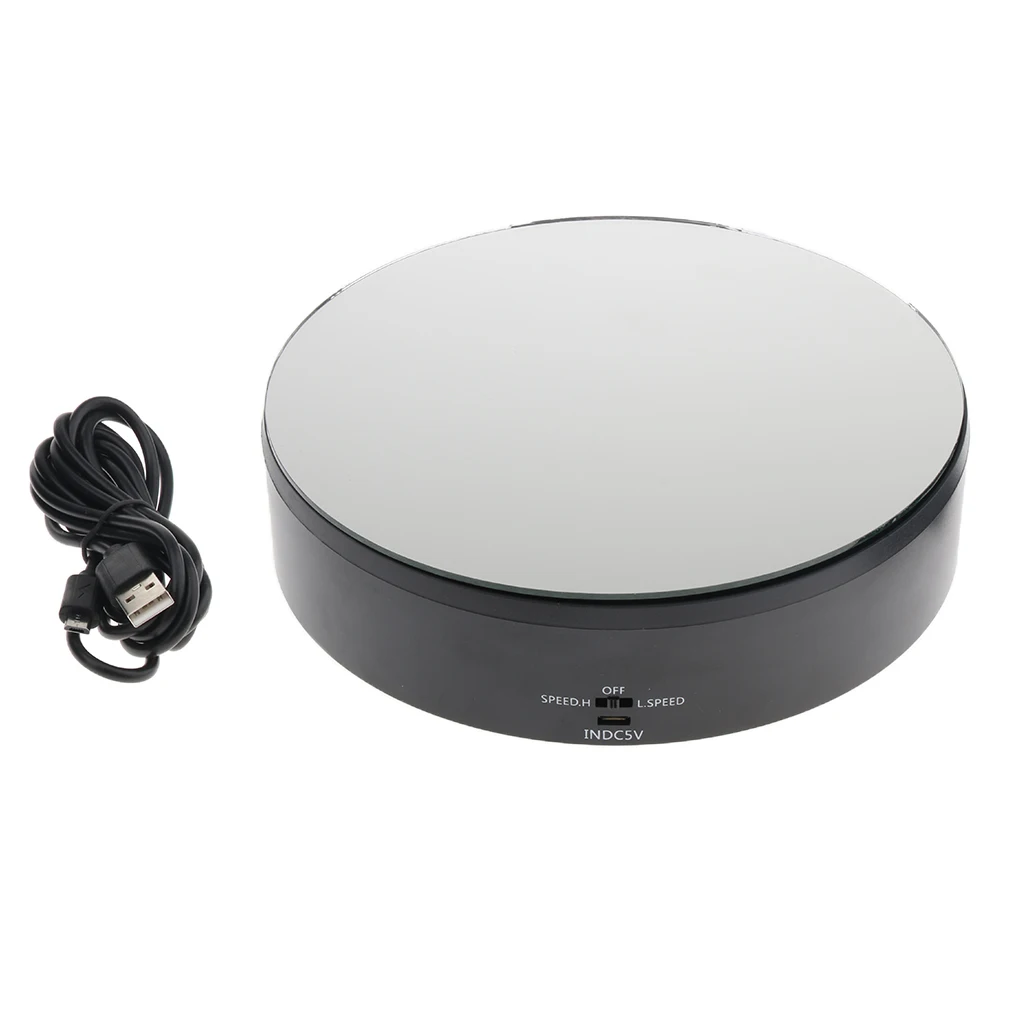 

Battery / USB Powered Rotating Display Stand Turntable for Jewelry Watch Collectibles Camera Sculpture Cups - Mirrored Top