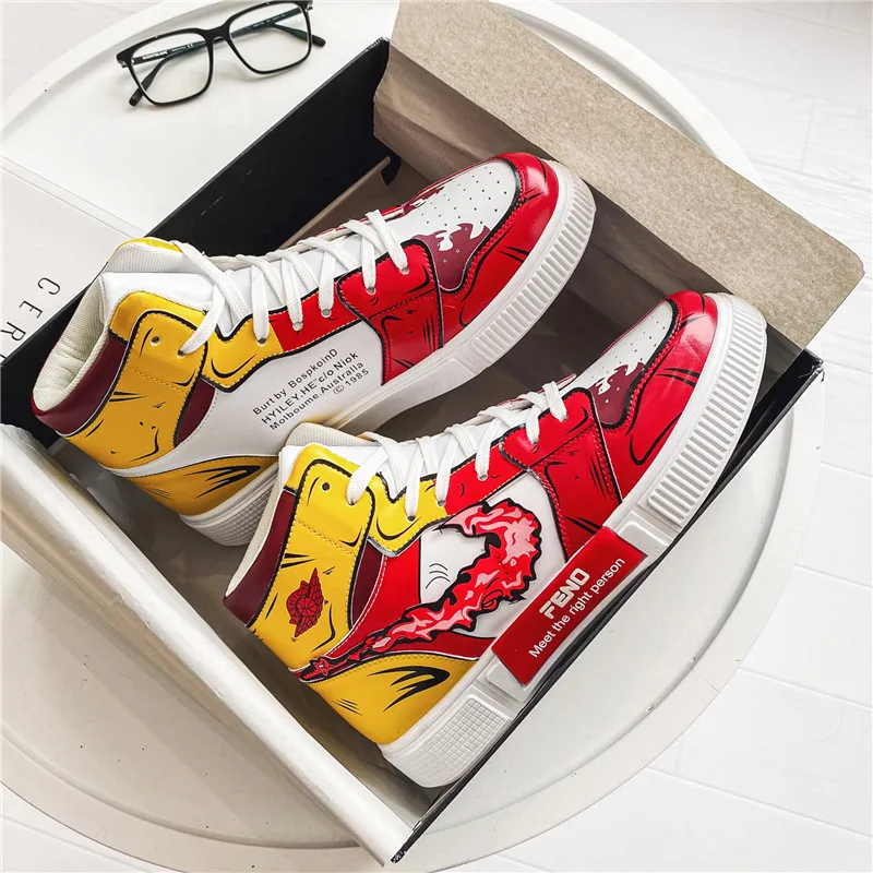 

2021 Cartoon Canvas Shoes Women's Men's Shoes High Top Boots Lace Up Demon Slayer Column of Fire Fashion Casual shoes 35-44