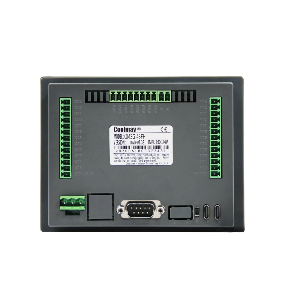 Coolmay 4.3 inch 12di 12do transistor output rs485 rs232 industrial all in one plc programmable logic controller touchscreen