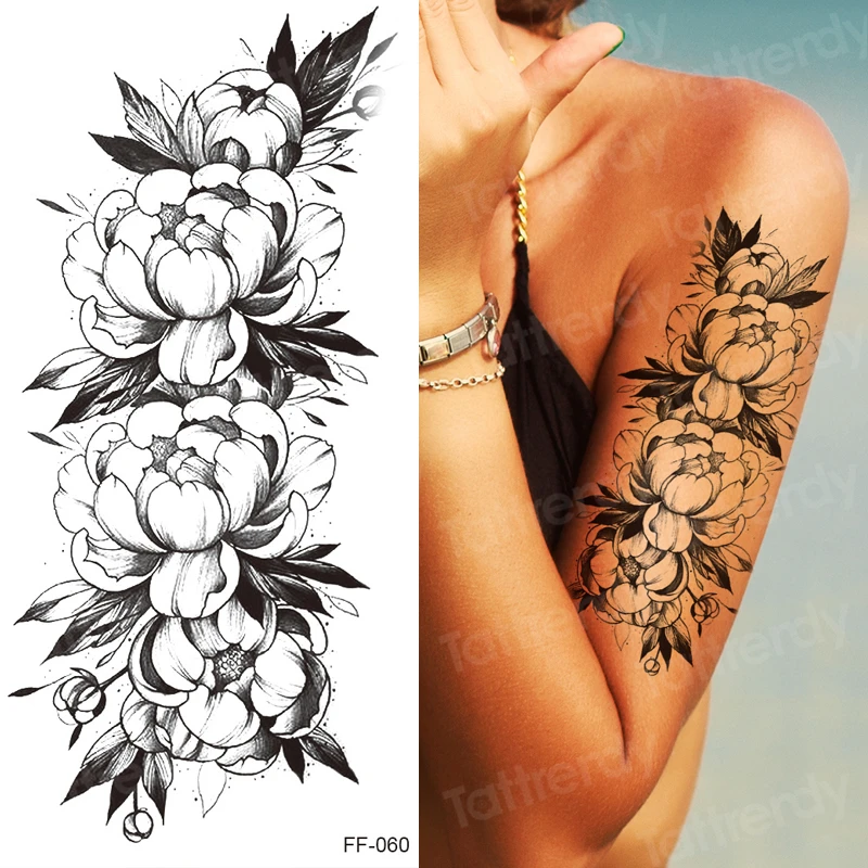 

Sketch Flower Rose Waterproof Temporary Tattoo Sticker Black Tattoos Body Art Arm Hand Girl women's tattoos Fake Tatoo tatuagem
