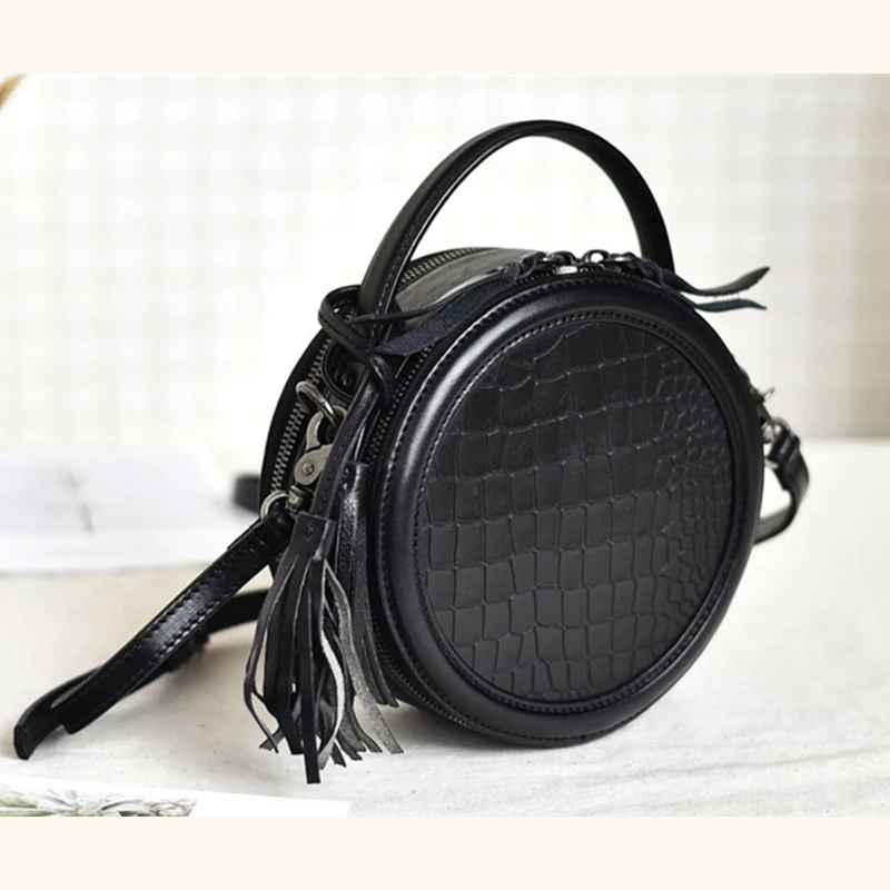 

Bag for women Genuine Leather Crossbody Bag Small Round bag Luxury Handbag 2020 Designer Ladies classic Shoulder Bag