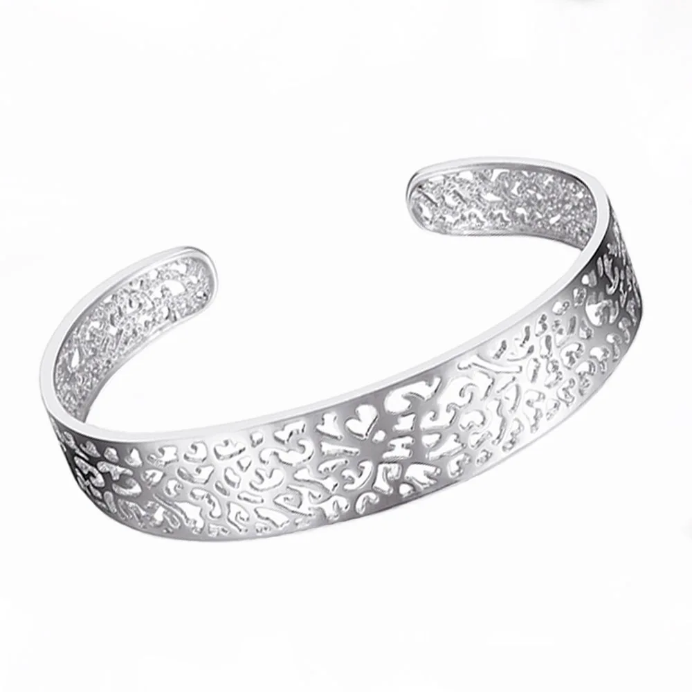 

New Trend 925 Sterling Silver Vintage Hollow Pattern Opening Bracelets Bangle For Women Female Creativity Jewelry Gift