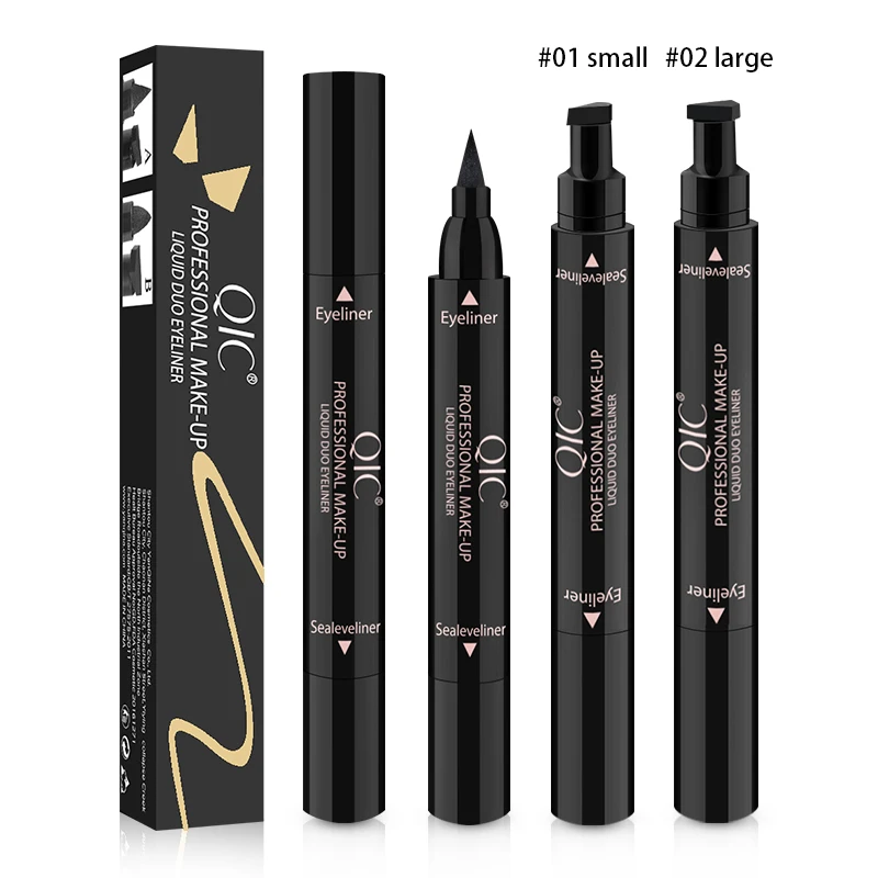 

2 In 1 Eyeliner Stamp Cat Eyes Liquid Eye Liner Pencil Makeup Stamps Seal Pen Big Stamp Black Waterproof Quick Dry Eyeliners Kit