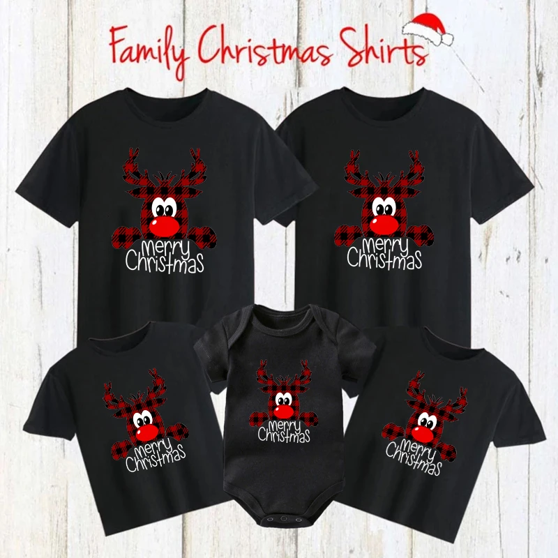 Рождественская клетчатая одинаковая семейная одежда с принтом оленя забавная