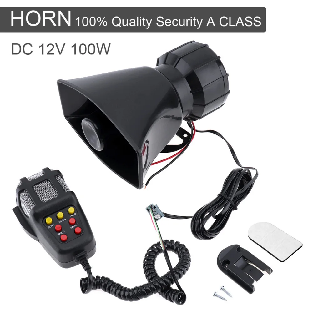

Car Siren Horn 12V 100W with 7 Tones Sound Vehicle Horn with Mic Loundspeaker Car Accessories For Entertainment Only