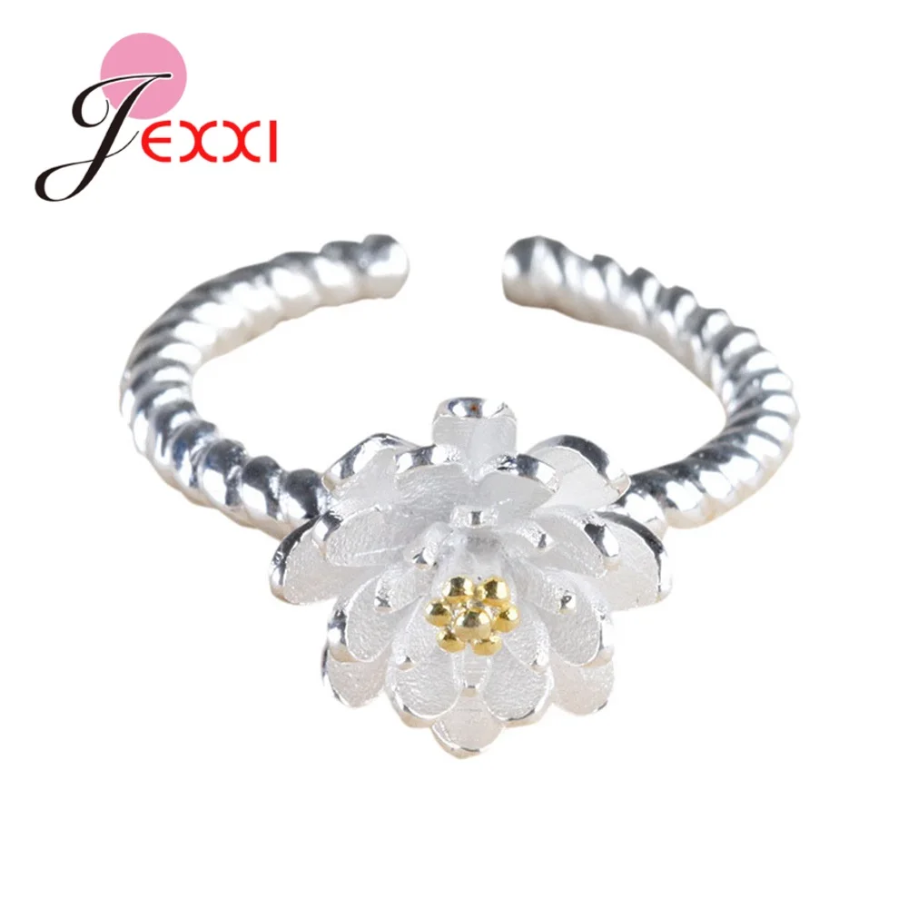 

New Korean Trend 925 Sterling Silver Lotus Flower Rings For Women Adjustable Size Rings Fashion Wedding Jewelry Anillos Mujer
