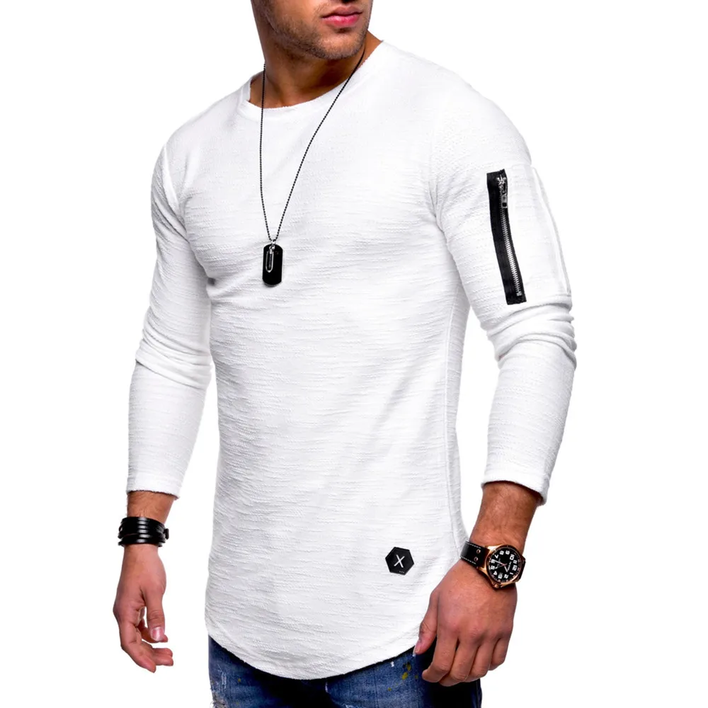 2020 New Fashion Men Shirts Long Sleeve Solid Color Zipper Pullovers Spring Autumn Men's Casual Streetwear Cotton O-Neck | Мужская