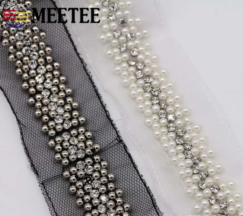 2 ярда жемчужные кружева отделка сетка стразы лента ткань сделай сам свадебное