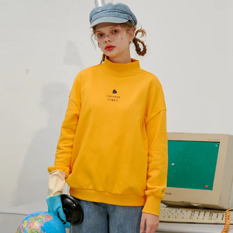 Женский Однотонный свитер UNIFREE повседневный спортивный пуловер с длинным