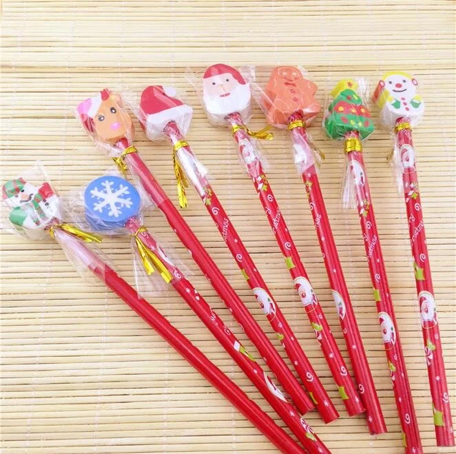 

FREE SHIPPING30pcs/lot New Sweet Red Rod Christmas Pencil Ten Design Colored Pencils For Children Drawing School Supplies