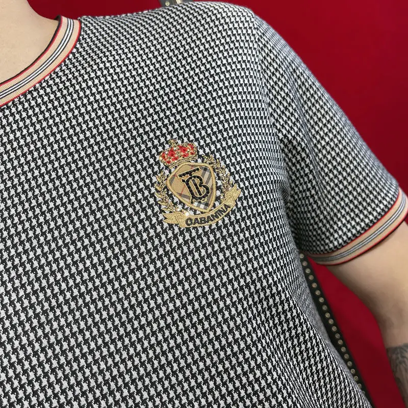 

2021 summer new Plaid T-shirt short sleeve high end European fashion fashion brand round neck slim letter embroidery T-shirt